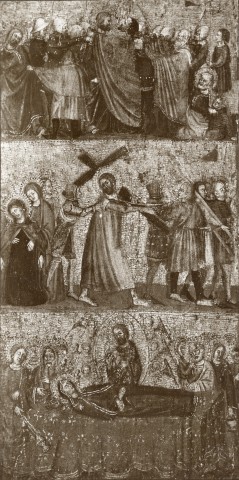 Anonimo — Anonimo umbro sec. XIV - Bacio di Giuda; Salita di Cristo al monte Calvario; Transito della Madonna — insieme